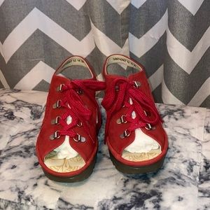 Fly London Scarlet Red Leather Lace up Wedge Sandals Womens Size 8 EU38
